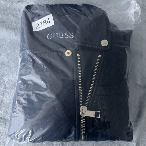 GUESS Leather Moto Biker Jacket Womens Size X Small Lace Up Sleeves Black - Picture 15 of 15